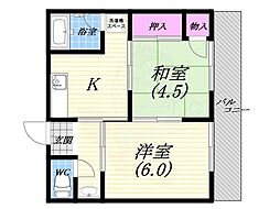 岸文化A棟 2Kの間取図画像