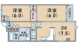 ヒルズ上甲子園 2DKの間取図画像