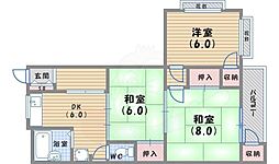 新神戸ハイツ 3DKの間取図画像