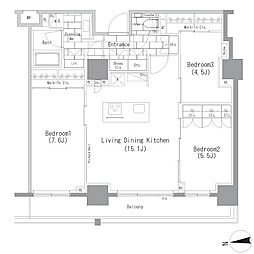 ザ・パークハビオ上野レジデンス 3LDKの間取図画像