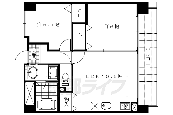 京都府京都市上京区大猪熊町(賃貸マンション2LDK・2階・53.96㎡)の写真 その2