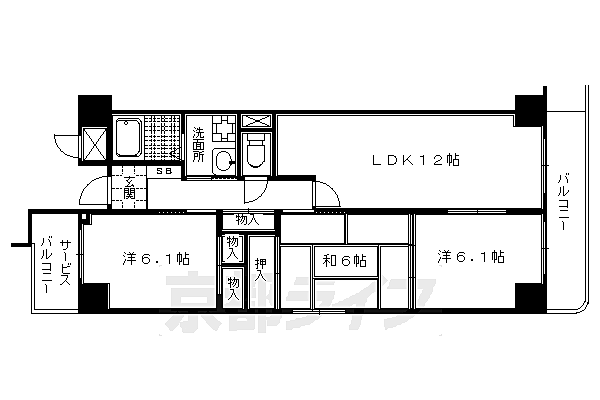 京都府京都市上京区北小路中之町(賃貸マンション3LDK・6階・67.50㎡)の写真 その2