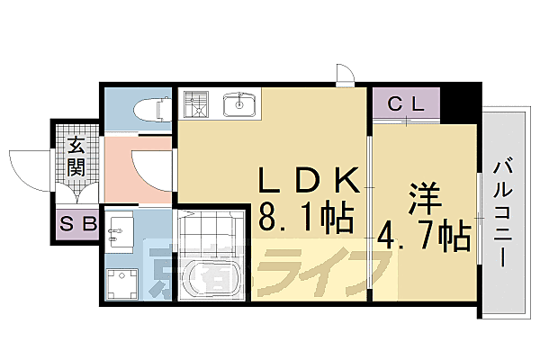 京都府京都市北区衣笠北天神森町(賃貸マンション1LDK・3階・35.00㎡)の写真 その2