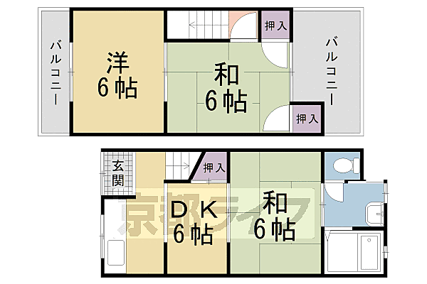 大宮西総門口町テラスハウス -｜京都府京都市北区大宮西総門口町(賃貸テラスハウス3DK・--・56.25㎡)の写真 その1