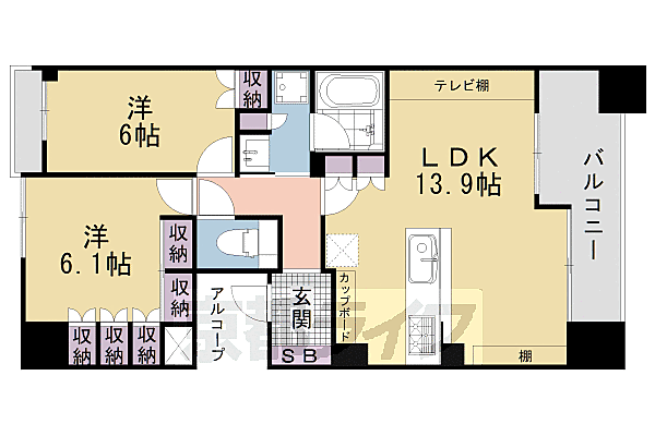 グランレジェイド京都河原町 711｜京都府京都市中京区裏寺町(賃貸マンション2LDK・7階・57.28㎡)の写真 その2