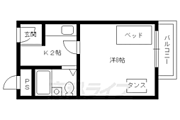 京福電気鉄道北野線 北野白梅町駅 徒歩5分の賃貸マンション 2階1Kの間取り