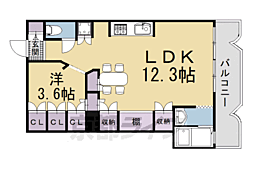 シャルマン北白川ハイツ 1LDKの間取図画像