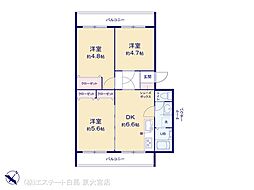ブルーハイツ大宮B 3DKの間取図画像