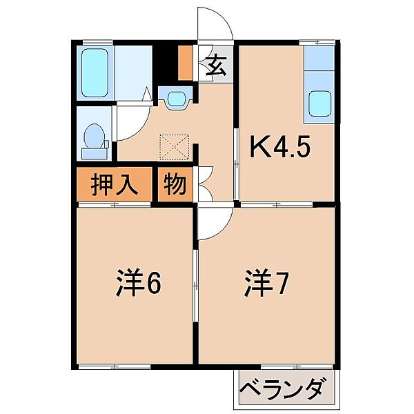 メゾンハーモニーＢ ｜福島県福島市瀬上町字桜町3丁目(賃貸アパート2DK・1階・46.20㎡)の写真 その2