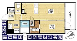 プランドール新北野 1LDKの間取図画像