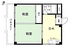 湯河原サニーハイツ 2DKの間取図画像