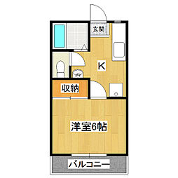 ハイツルレーブ 2階1Kの間取り