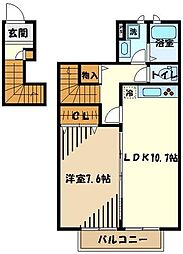 アスピリア萬寿舎 2階1LDKの間取り
