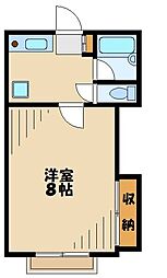 ヤングリーヴス 2階1Kの間取り