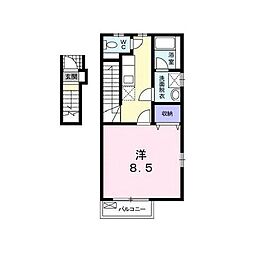 オーク　フラッツ 2階1Kの間取り