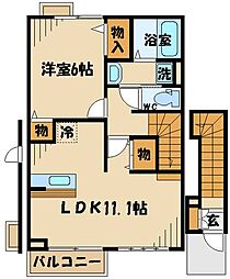 クレセール聖蹟 2階1LDKの間取り