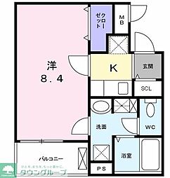 フルール 2階1Kの間取り