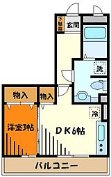 ロイヤルコートケイB 1DKの間取図画像