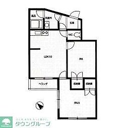 八王子はざま住宅 2LDKの間取図画像
