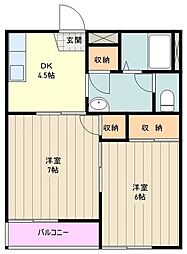 アピア・松原 2DKの間取図画像