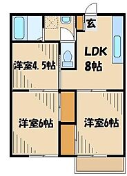 大木ハイツB 3LDKの間取図画像