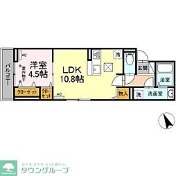 Dフラット大和田 1LDKの間取図画像