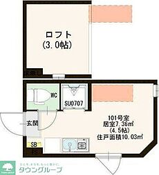 ＯＲＡＣＬＥ　ＳＨＩＮ−ＯＫＵＢＯ 1階ワンルームの間取り
