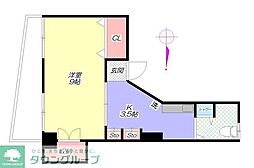 益谷ハイツ 2階1Kの間取り