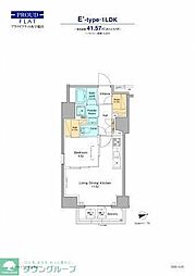 プラウドフラット西早稲田 1LDKの間取図画像