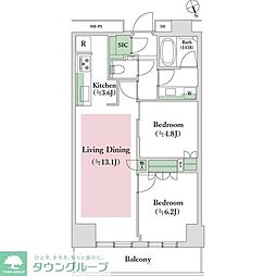 ザ・パークハウス新宿タワー 2LDKの間取図画像