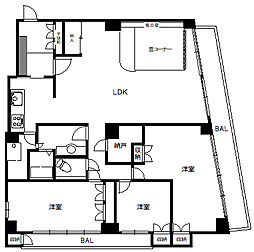 豊中パークハイツ 3LDKの間取図画像