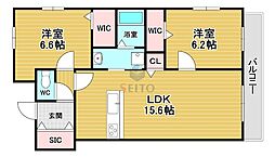 豊中市上野西1丁目アパート 2LDKの間取図画像