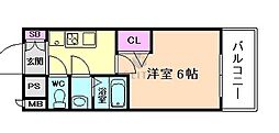 プレサンス庄内ブレイシス 1Kの間取図画像