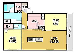豊中市曽根西町3丁目マンション 2LDKの間取図画像