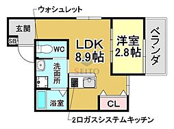 リアコート服部天神 1LDKの間取図画像