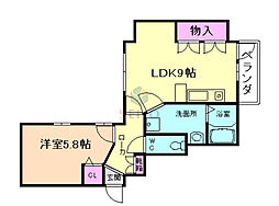 リーフジャルダン豊中 1LDKの間取図画像