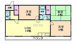 愛名マンション 3LDKの間取図画像