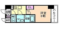 エスリード大阪プライムゲート 1Kの間取図画像