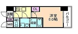 エスリード大阪デュアルゲート 1Kの間取図画像