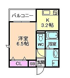ヘーベルメゾン花川 1Kの間取図画像