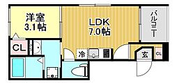 ハーモニーテラス御幣島II 1DKの間取図画像
