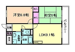 ラポール御幣島 2DKの間取図画像