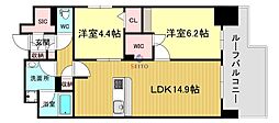 リビエナ グラン 新梅田 2LDKの間取図画像