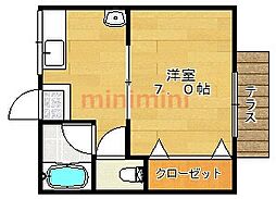 アンコスモヒバリ 1Kの間取図画像