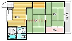 玉瀬ハイツ 2DKの間取図画像