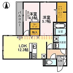 アジュール上中条 2LDKの間取図画像