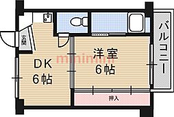 ビレッジハウス服部1号棟 1DKの間取図画像