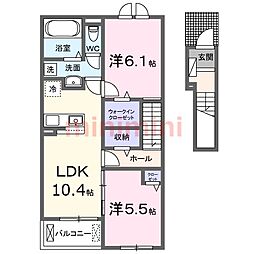 摂津市鳥飼下2丁目アパート 2LDKの間取図画像