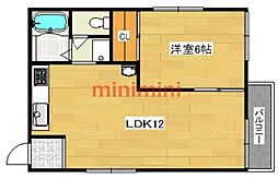 藏垣内ハイツ 1LDKの間取図画像