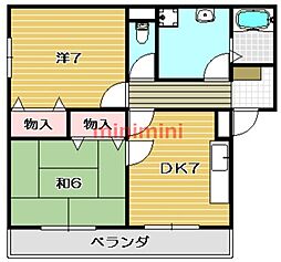 ヴィラージュ城北 2DKの間取図画像